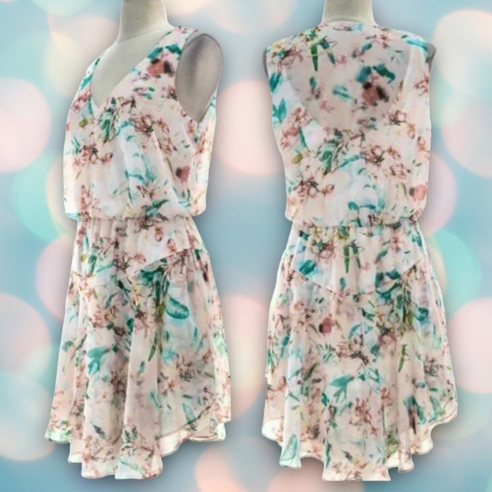 Bisou Bisou Women’s Sleeveless Floral V-Neck Chiffon Dress Size 10